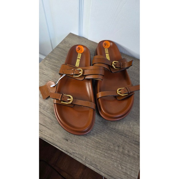 Steve Madden Shoes - Steve Madden Brown Leather Double Buckle Slide Sandals-worn twice